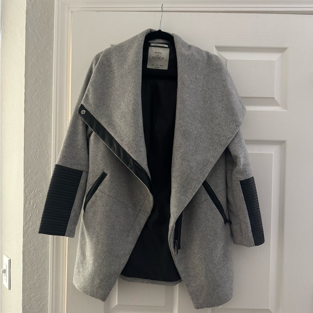 Bershka Gray Trench Coat with Black Details